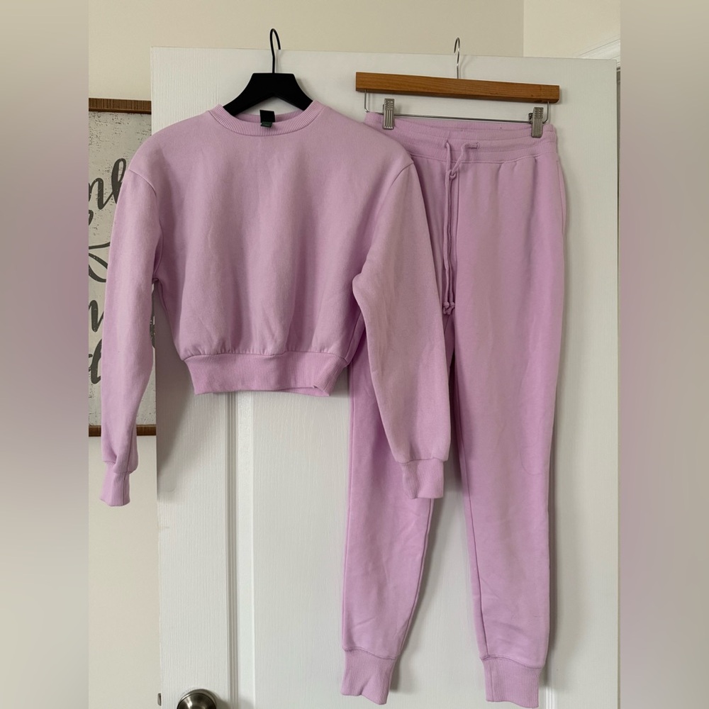 Wid Fable - Pink Cropped Sweatshirt and Jogger 2-piece set - Size XS